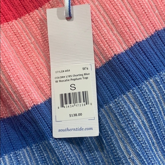 - NWT Southern Tide Rose Blue White Rosalie Peplum Wide Stripe Ribbed Sweater - Picture 9 of 9